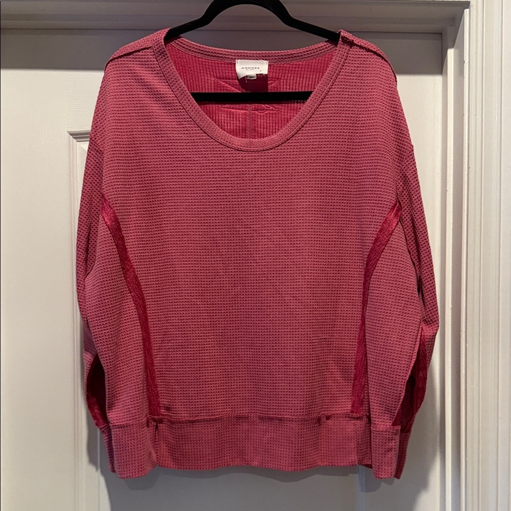 ANDREE BY UNIT Pink Waffle Knit Top